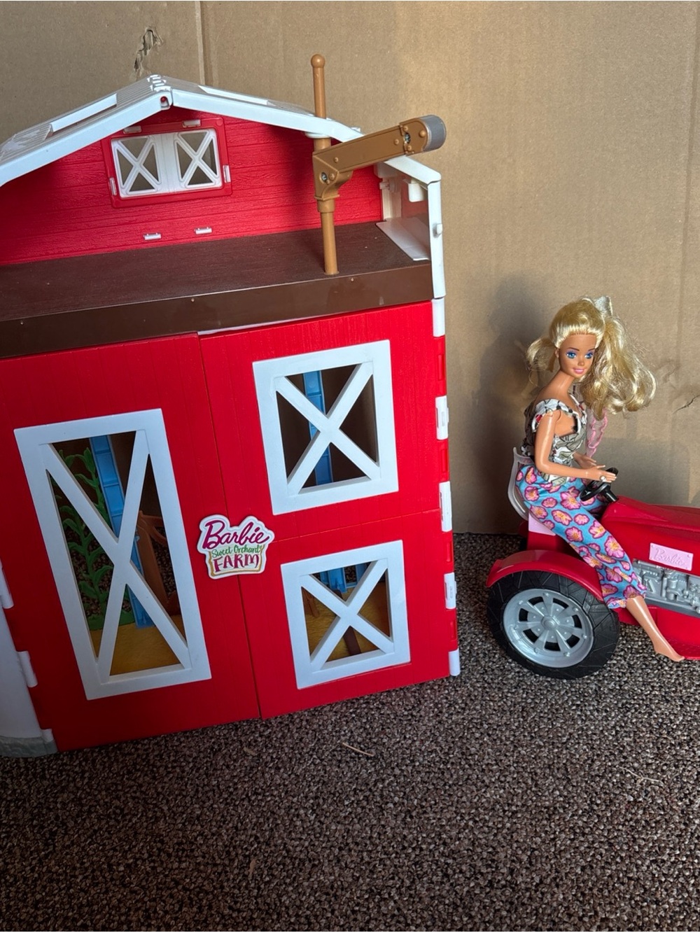 Barbie Sweet Orchard Farm Barn W/ 2017 Tractor & 1976 Vintage Barbie- EUC
